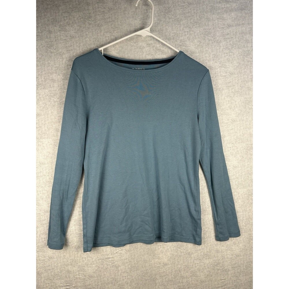 Talbots size MP Tee long sleeve 100% cotton. Basic T Shirt Top Teal Blue Layer